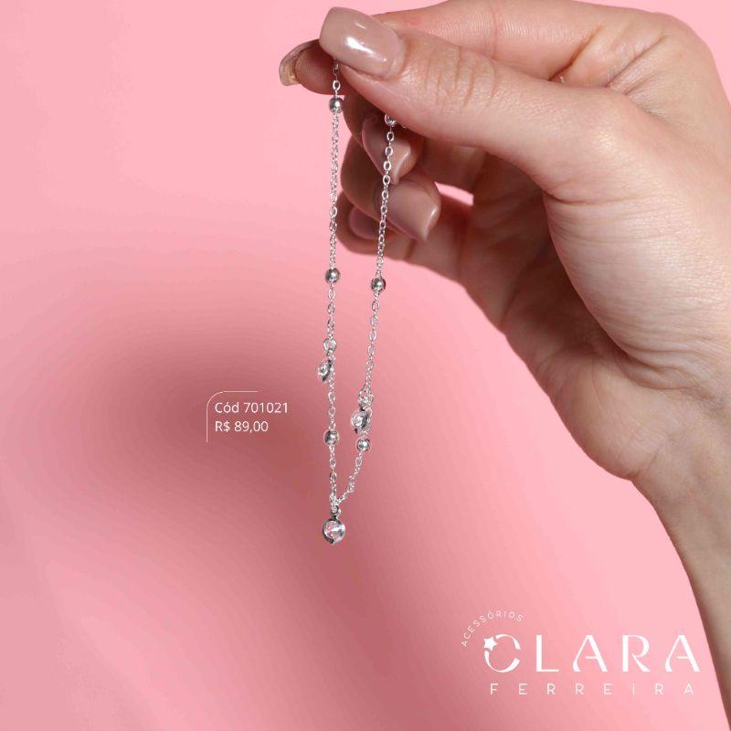 TORNOZELEIRA ELOS C/ 5 BOLINHAS LISAS FIXAS E 3 TIFFANYS PENDURADAS INTERCALADAS - 23CM - Banho de Prata
