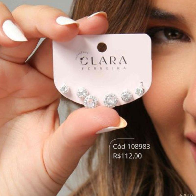 BRINCO KIT TRIO ZIRCONIA REDONDA ADORNADA MICROZIRCONIAS  - 4, 5 E 7MM - PEÇA VENDIDA - Banho de Prata