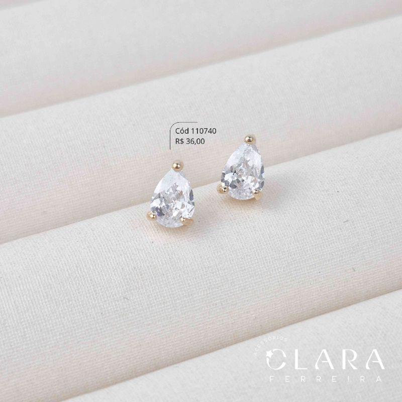BRINCO SOLITÁRIO ZIRCÔNIA GOTA CAIXA INGLESA FUNDIDA - 8MM - Dourado