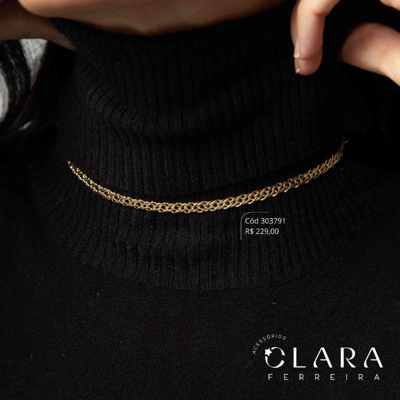 COLAR CHOKER ELOS GRUMET MARTELADO 1X1 DUPLOS - PEÇA VENDIDA - 10MM - 40CM - Dourado
