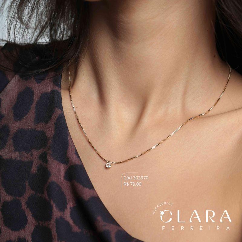 COLAR VENEZIANA C/ 1 TIFF ZIRCONIA REDONDA 5MM FIXA - 45CM - Dourado