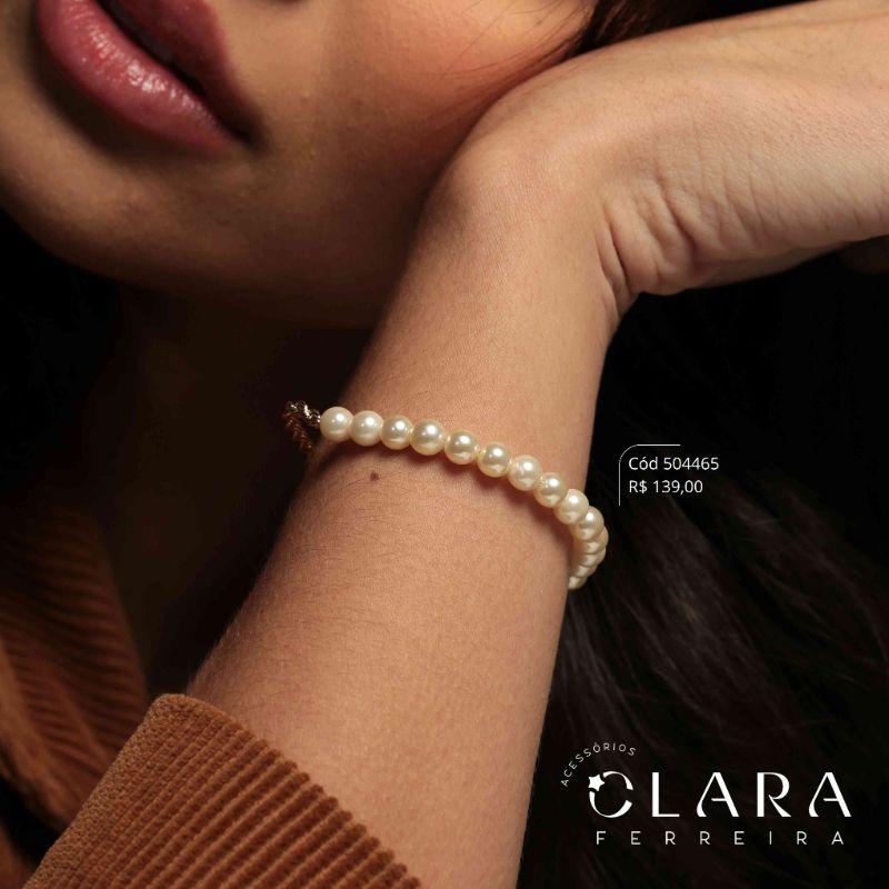 PULSEIRA 2 MALHAS: METADE PÉROLAS E METADE CORDÃO BAIANO - 17CM - Dourado