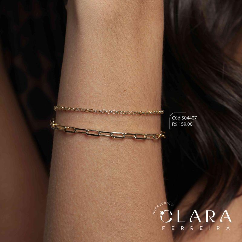 PULSEIRA DUPLA: 1 FIO ELOS CARTIER 4MM E 1 FIO ELO PORTUGUÊS 2MM - 17CM - Dourado