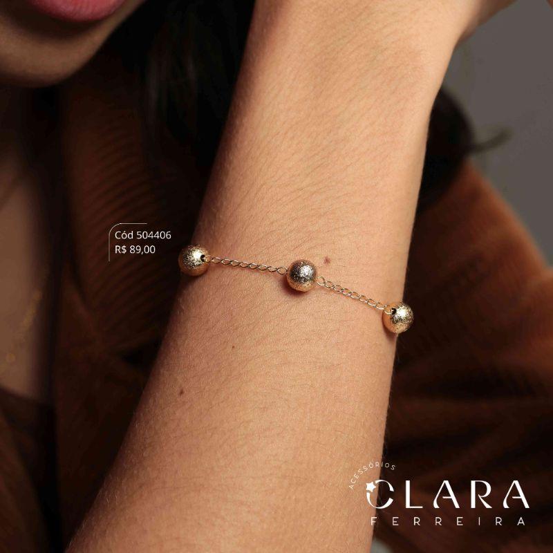 PULSEIRA ELOS C/ 5 BOLAS JATEADAS FIXAS - 8MM - 17CM - Dourado