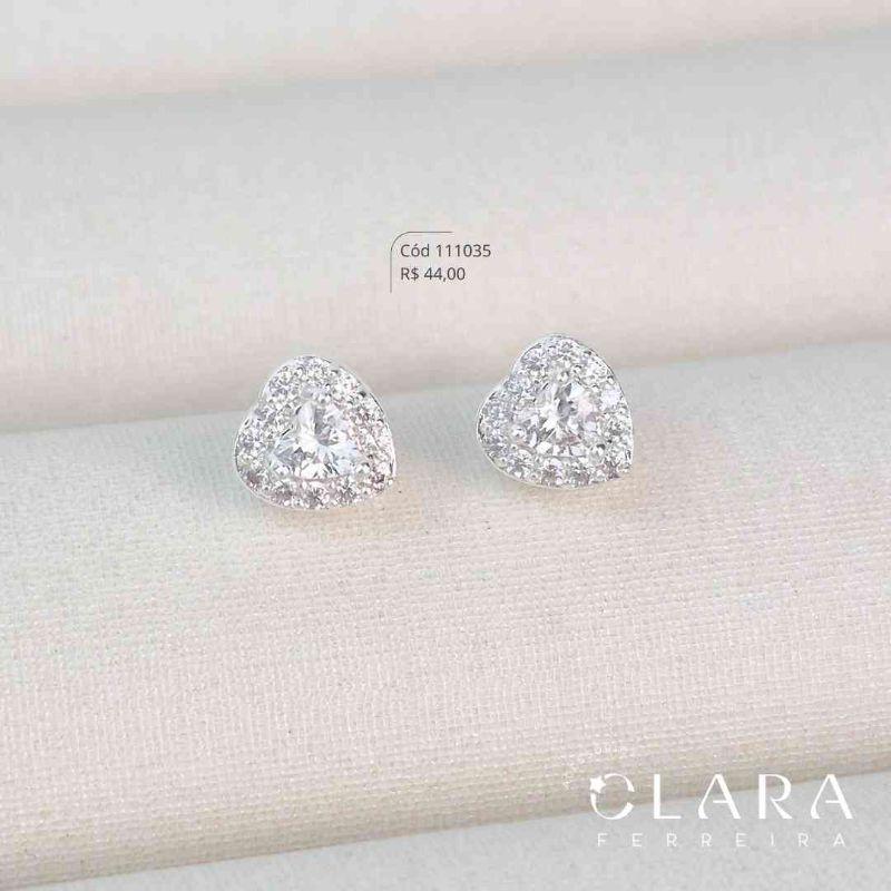BRINCO 1 ZIRCÔNIA CORAÇÃO ADORNADA C/ MICROZIRCÔNIAS - 7MM - Banho de Prata