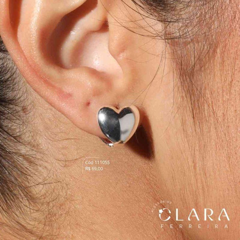 BRINCO ARGOLINHA CLICK CORAÇÃO LISA - 12X8MM - Banho de Prata