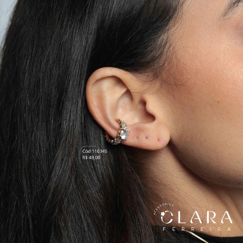 BRINCO PIERCING FAKE FOLHAS MICROZIRCÔNIAS C/ 1 ZIRCÔNIA REDONDA 5MM - 5MM - Dourado - LIMITADA
