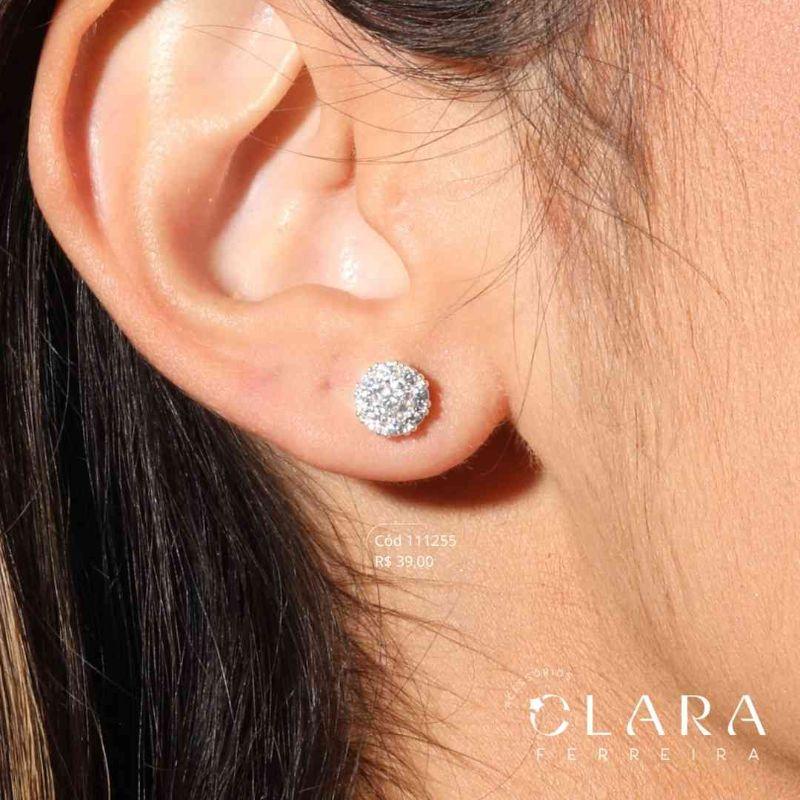 BRINCO ZIRCONIA REDONDA ADORNADA 1 FILEIRA MICROZIRCONIAS - 5MM - Banho de Prata