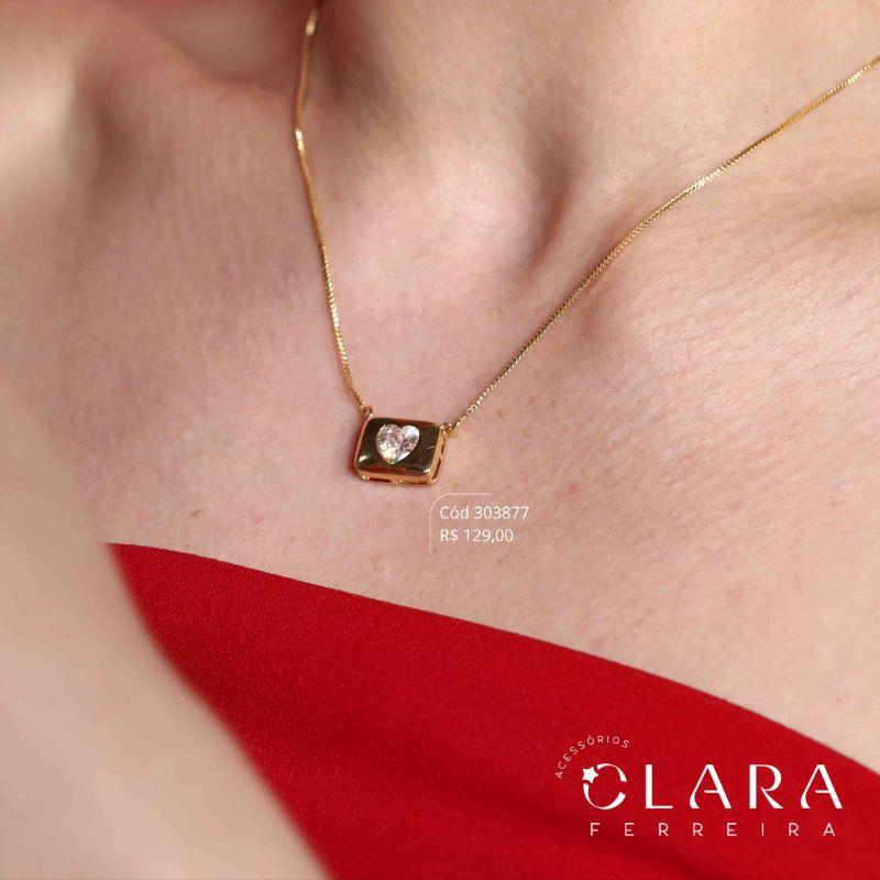 COLAR VENEZIANA C/ MEDALHA RETANGULAR LISA C/ 1 ZIRCÔNIA CORAÇÃO NO MEIO  - 11MM - 45CM - Dourado