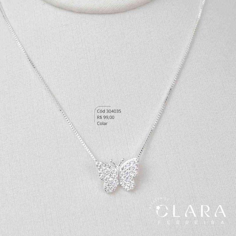 COLAR VENEZIANA C/ PINGENTE BORBOLETA MICROZIRCÔNIAS - 11MM - 45CM - Banho de Prata