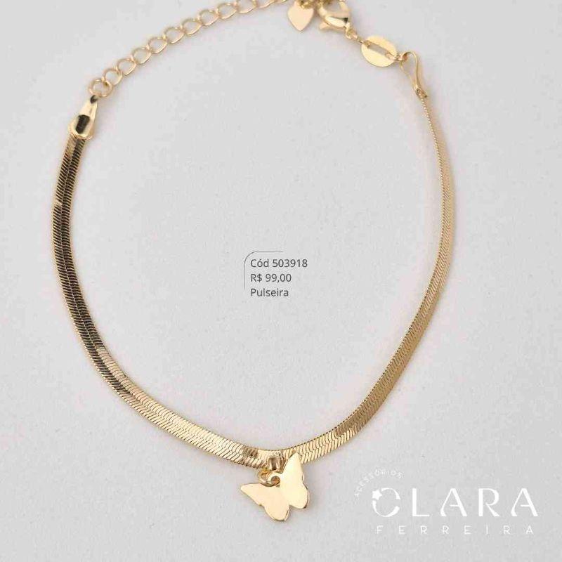 PULSEIRA FITA C/ 1 BORBOLETA 8MM LISA PENDURADA - 17CM - Dourado