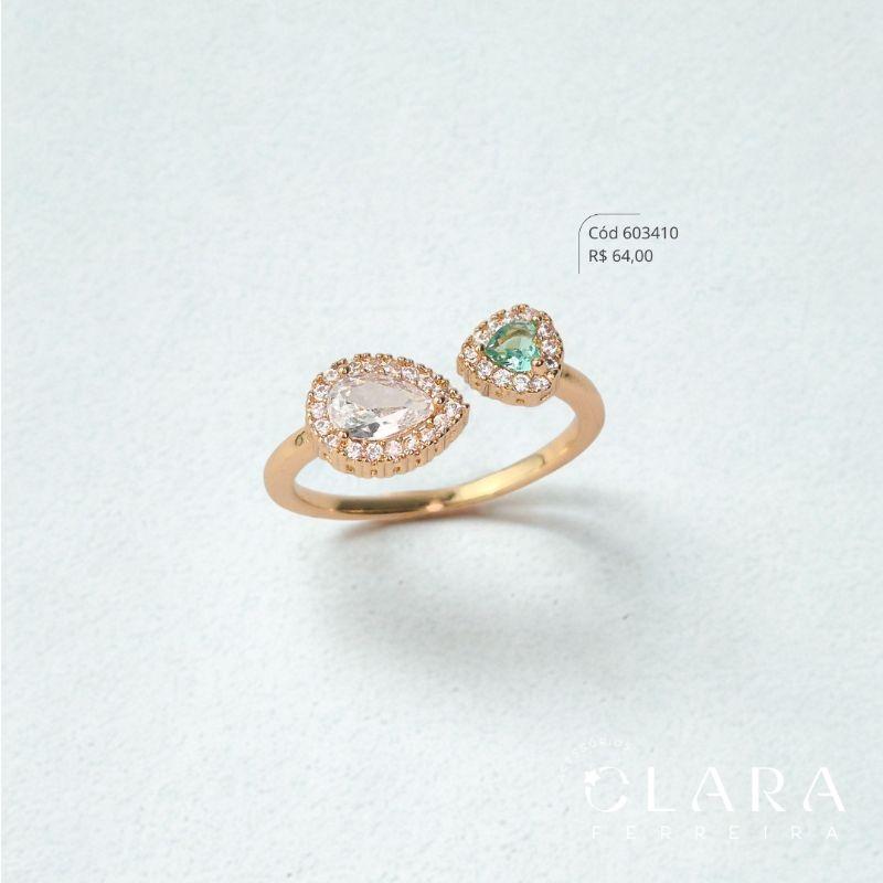 ANEL ABERTO C/ PONTAS ZIRCÔNIAS GOTA ADORNADAS MICROZIRCÔNIAS - Dourado