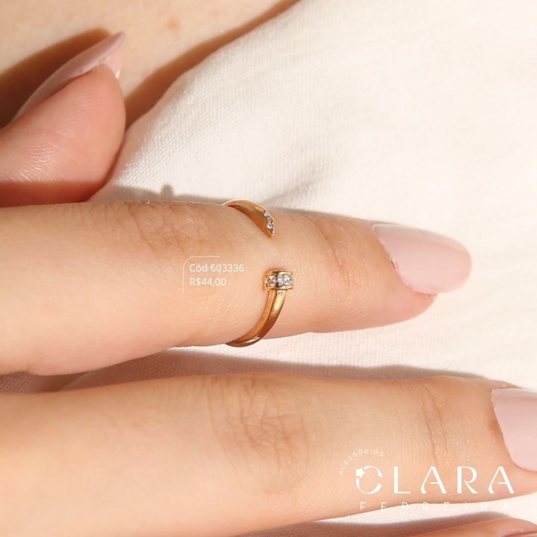 ANEL FALANGE ABERTO PREGO C/ PONTAS MICROZIRCÔNIAS - INSPIRAÇÃO CARTIER - Dourado