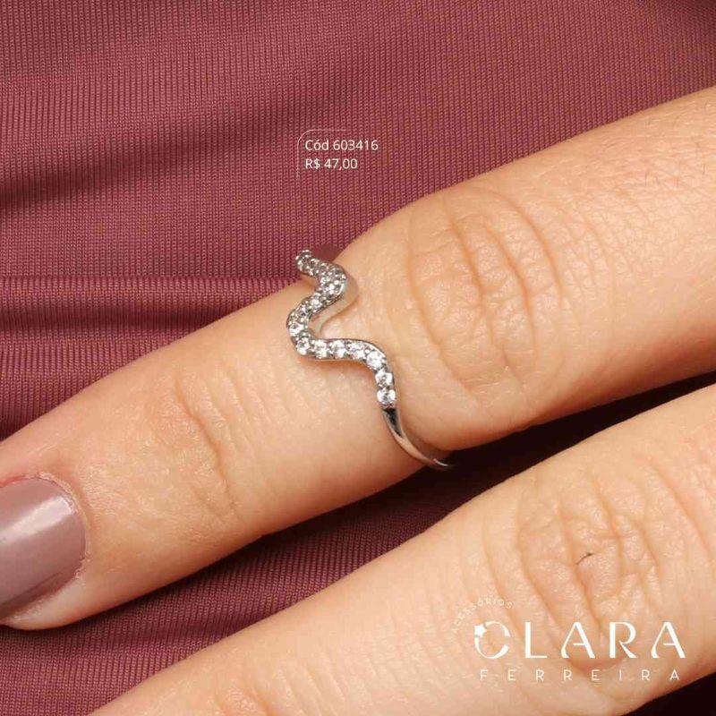 ANEL FALANGE ONDA 1 FILEIRA MICROZIRCÔNIAS - PEÇA EXCLUSIVA - Ródio Branco