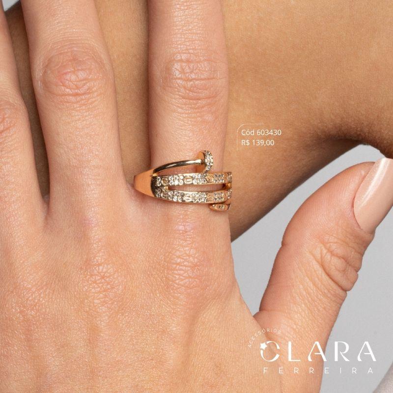 ANEL PREGO 3 FILEIRAS C/ MICROZIRCÔNIAS - Dourado