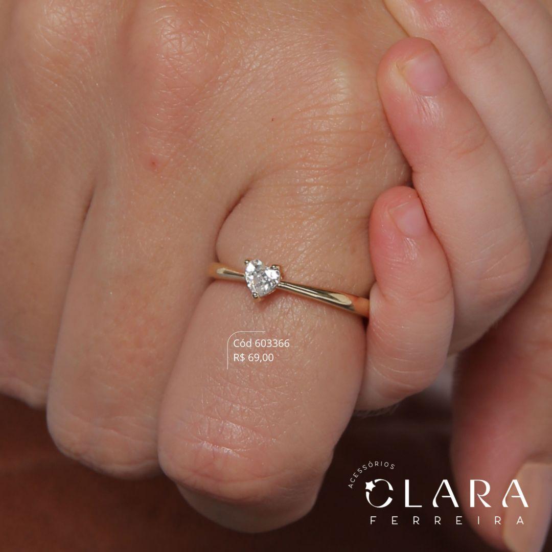 ANEL SOLITÁRIO ZIRCÔNIA CORAÇÃO 4MM - Dourado