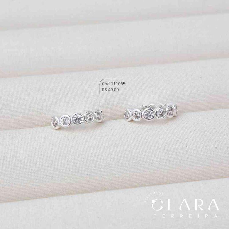 BRINCO ARGOLINHA CLICK ZIRCÔNIAS REDONDAS - 14X3MM - Banho de Prata