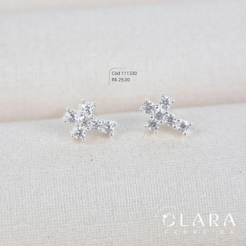BRINCO CRUZ MICROZIRCÔNIAS 6MM - Banho de Prata