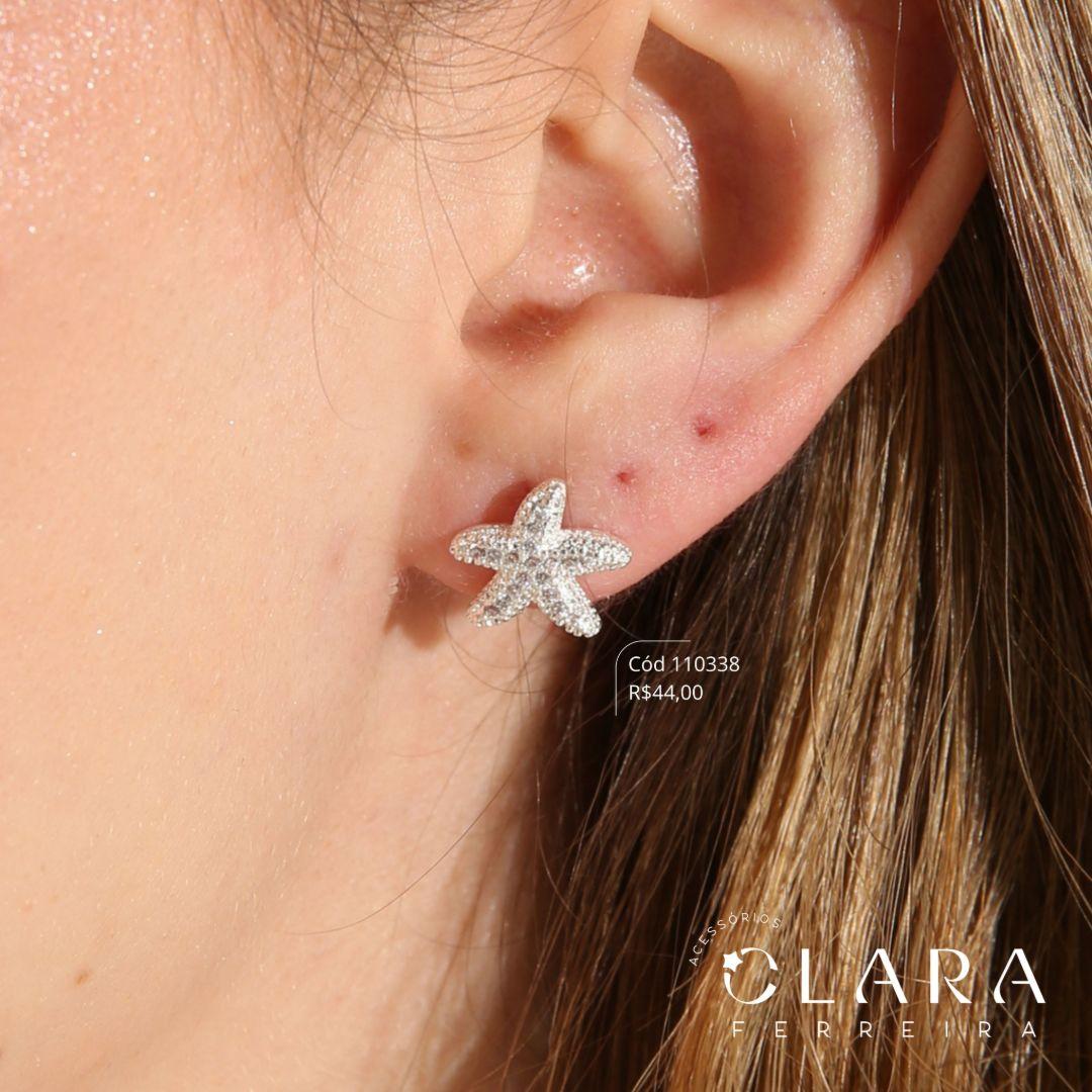BRINCO ESTRELA DO MAR MICROZIRCÔNIAS - 11MM - Banho de Prata