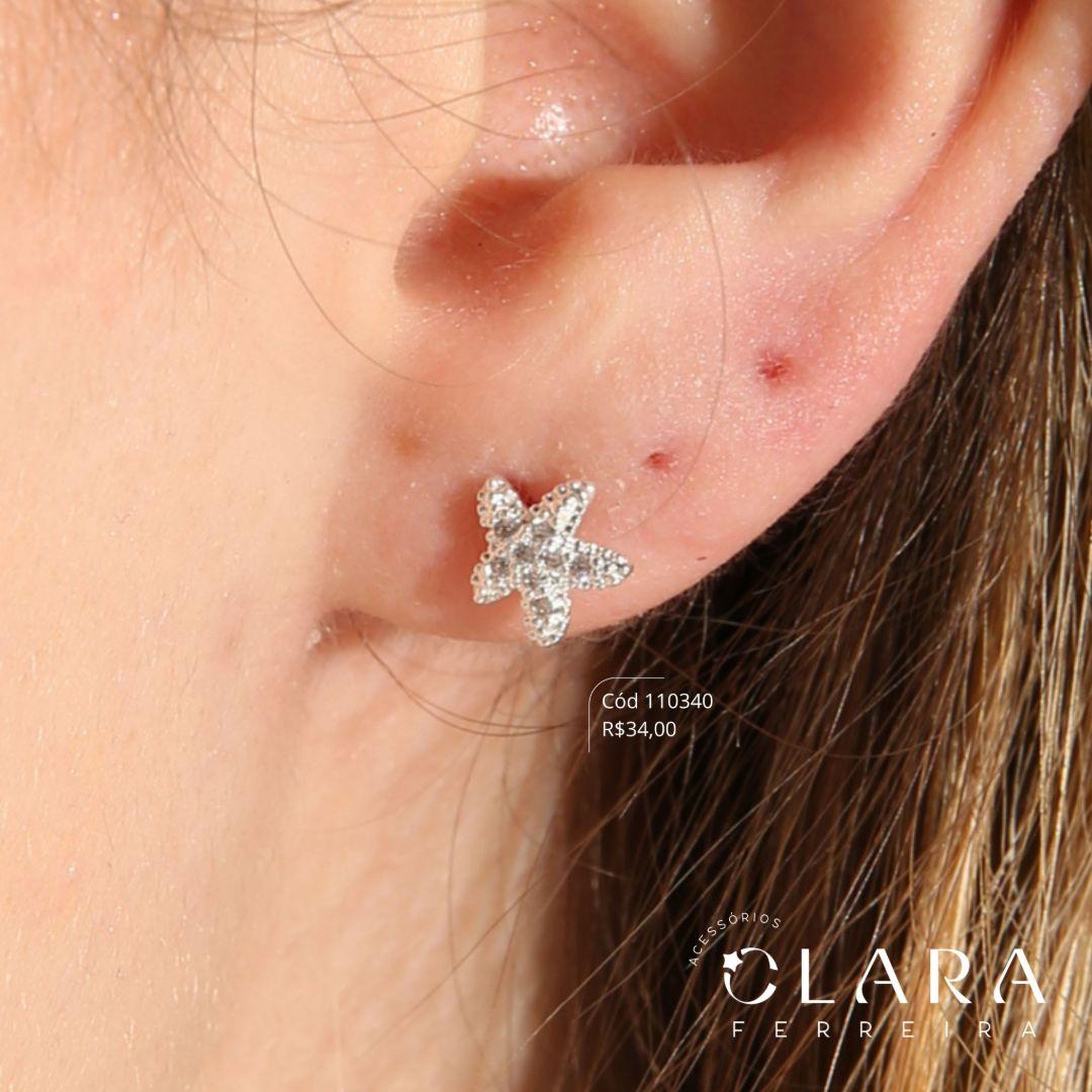 BRINCO ESTRELA DO MAR MICROZIRCÔNIAS - 9MM - Banho de Prata