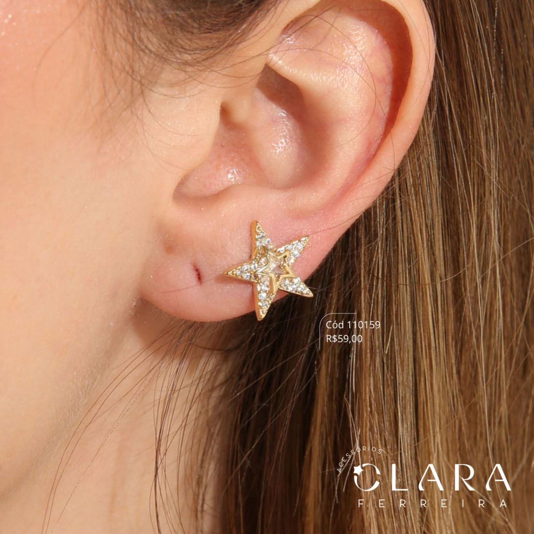 BRINCO ESTRELA MICROZIRCÔNIAS C/ MEIO ZIRCÔNIA ESTRELA 3MM - 14MM - Dourado