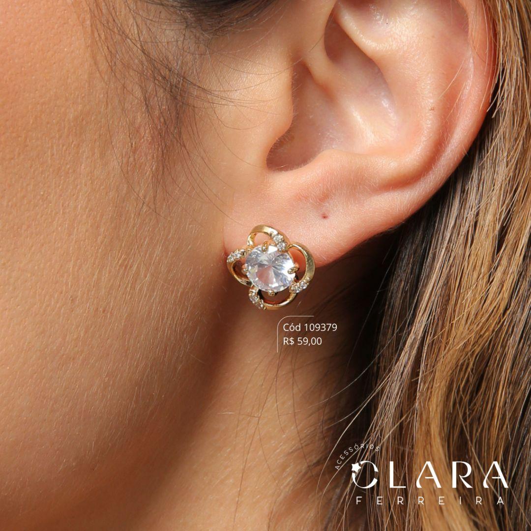 BRINCO FLOR MICROZIRCONIAS VAZADA C/ MIOLO ZIRCONIA REDONDA 7MM  - 12MM - Dourado