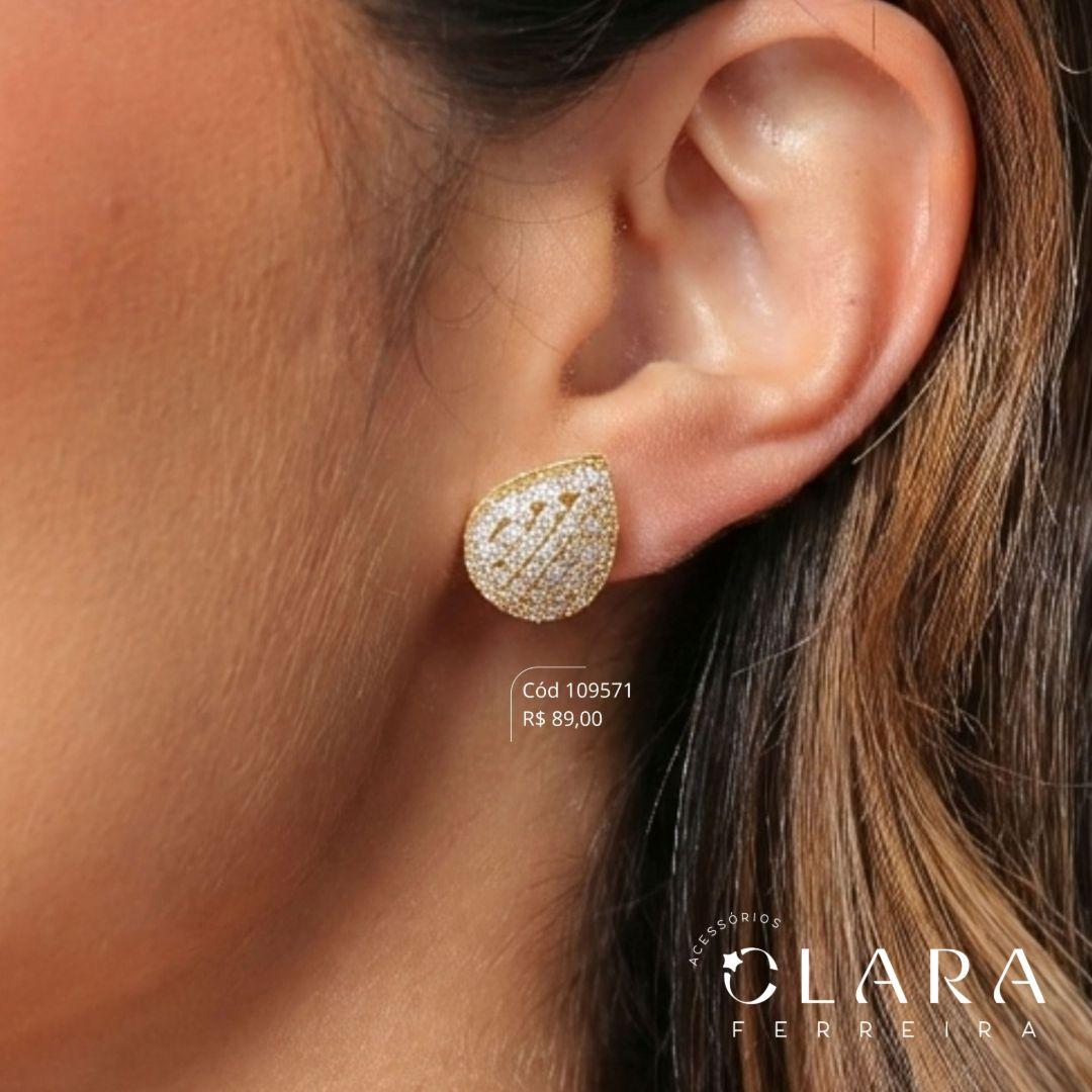 BRINCO GOTA 5 FILEIRAS MICROZIRCONIAS VAZADA ADORNADA MICROZIRCONIAS - 16MM - Dourado