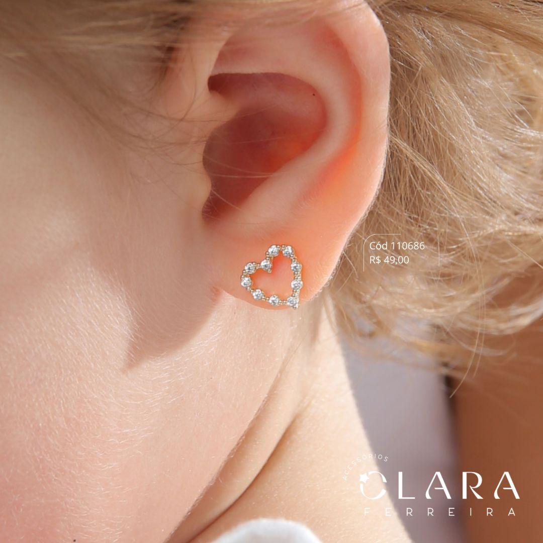 BRINCO INFANTIAL CORAÇÃO MICROZIRCÔNIAS VAZADO - CLARINHA KIDS - 9MM - Dourado