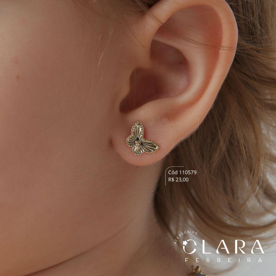 BRINCO INFANTIL BORBOLETA RAIADA - CLARINHA KIDS - 8MM - Dourado