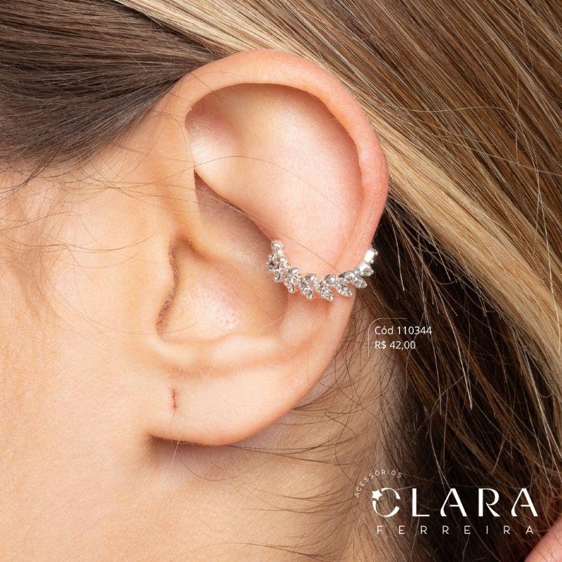 BRINCO PIERCING FAKE FOLHAS MICROZIRCÔNIAS - 5MM - Banho de Prata