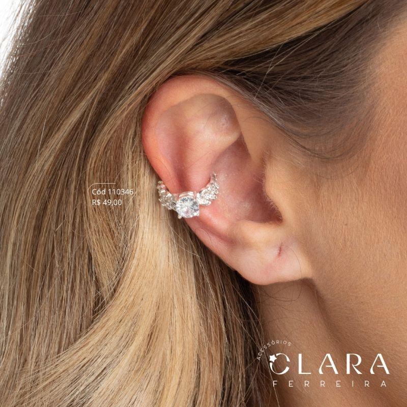 BRINCO PIERCING FAKE FOLHAS MICROZIRCÔNIAS C/ 1 ZIRCÔNIA REDONDA 5MM - 5MM - Banho de Prata - PEÇA VENDIDA