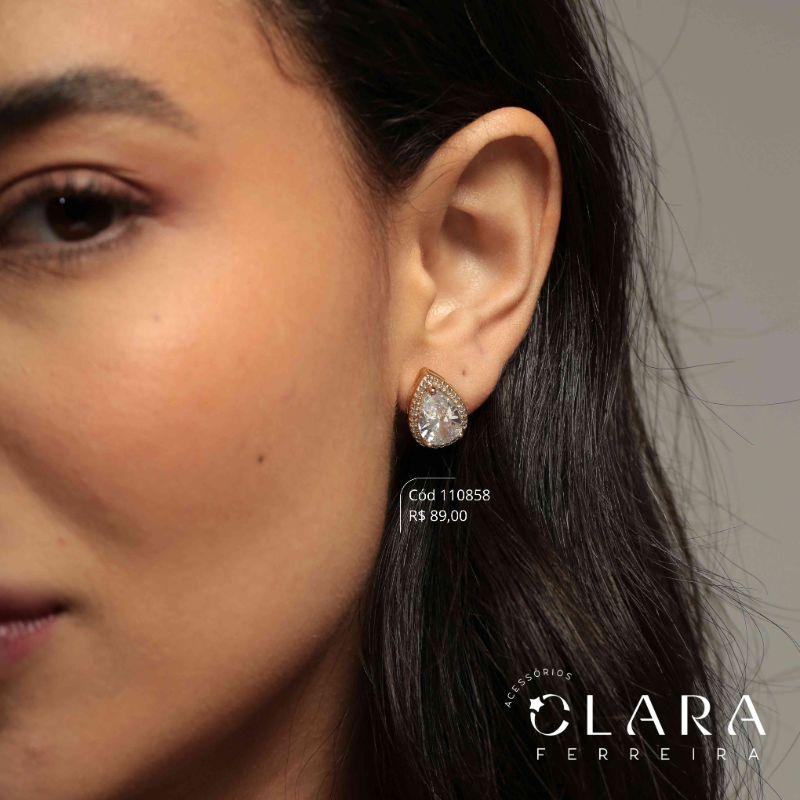 BRINCO ZIRCONIA GOTA 13MM ADORNADA 1 FILEIRA MICROZIRCÔNIAS - CAIXA FUNDIDA - 16MM - Dourado