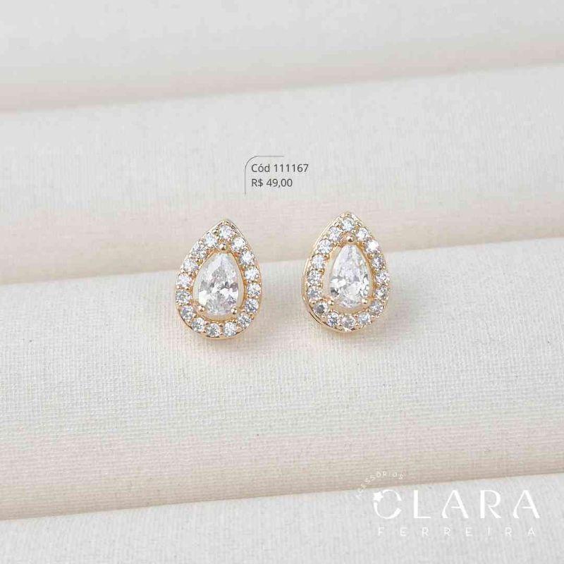BRINCO ZIRCÔNIA GOTA ADORNADA 1 FILEIRA MICROZIRCÔNIAS VAZADA - 11MM - Dourado
