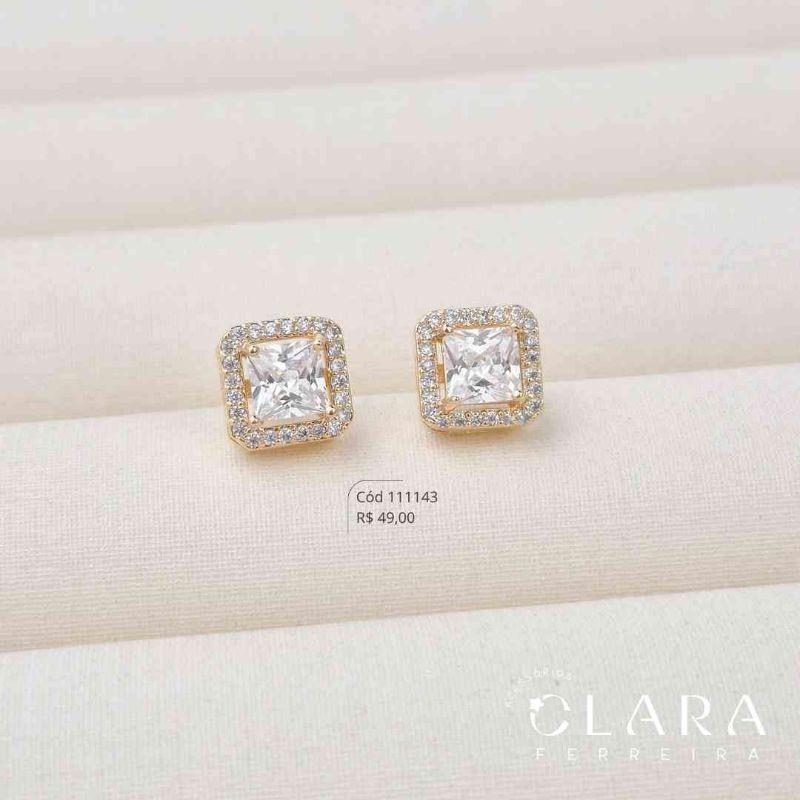 BRINCO ZIRCÔNIA QUADRADA ADORNADA 1 FILEIRA MICROZIRCÔNIAS VAZADA - 9MM - Dourado