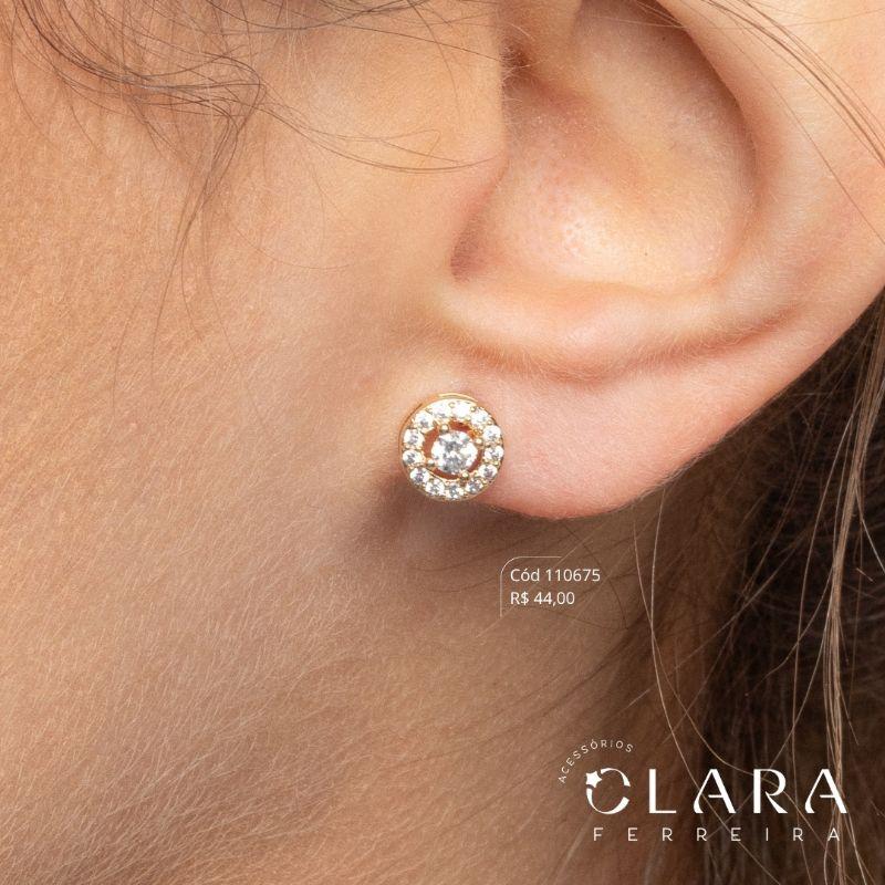 BRINCO ZIRCONIA REDONDA ADORNADA MICROZIRCONIAS - 7MM - PEÇA VENDIDA - Dourado