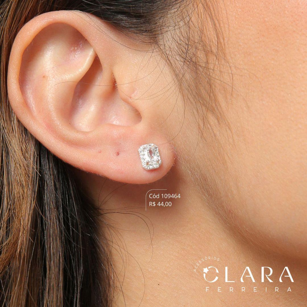 BRINCO ZIRCONIA RETANGULAR 4MM ADORNADA MICROZIRCONIAS - 5MM - Banho de Prata