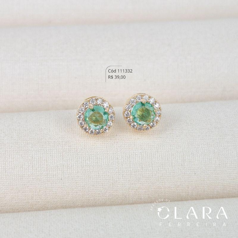 BRINCO ZIRCÔNIA VERDE ÁGUA REDONDA 3MM ADORNADA 1 FILEIRA MICROZIRCÔNIAS CAIXA INGLESA FUNDIDADA - 6MM - Dourado