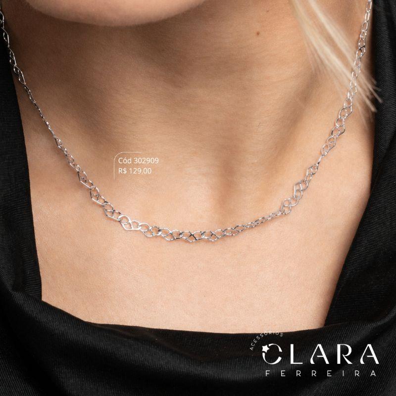 COLAR CHOCKER TRIBAL CORAÇÕES ENTRELAÇADOS - 35+5CM - Banho de Prata