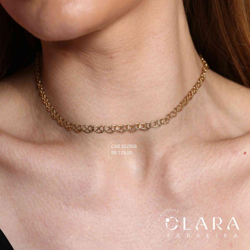 COLAR CHOCKER TRIBAL CORAÇÕES ENTRELAÇADOS - 35+5CM - Dourado