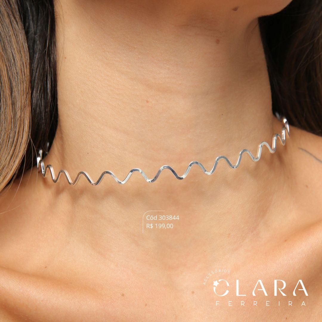 COLAR CHOKER ARO FIO RIGIDO ONDULADO - PEÇA VENDIDA - Banho de Prata