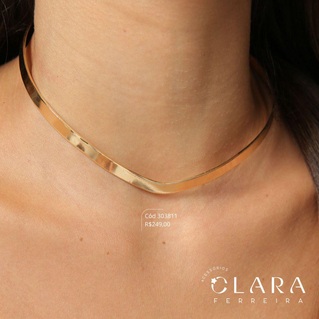 COLAR CHOKER ARO LISO FORMATO EM V - PEÇA VENDIDA - 6MM - Dourado