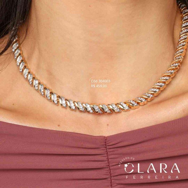 COLAR CHOKER BARRINHAS LISAS E MICROZIRCÔNIAS INTERCALADAS C/ GAVETA FECHO ITALIANO - 40CM - Dourado