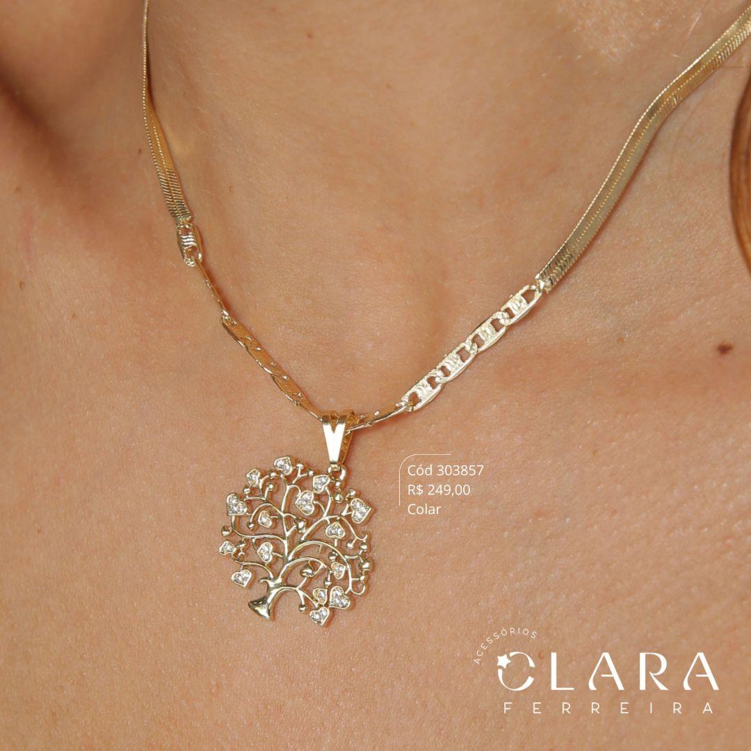 COLAR CHOKER FITA 3MM C/ MEIO MALHA PIESTRINE JATEADO E PINGENTE MANDALA ARVORE DA VIDA FOLHAS MICROZIRCÔNIAS VAZADA - 20MM - 40CM - Dourado