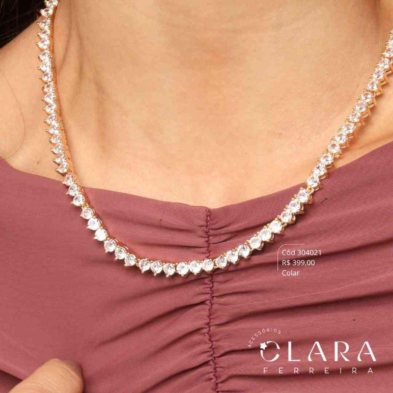 COLAR CHOKER RIVIERA 3 PONTAS ZIRCÔNIA REDONDA 3MM C/ GAVETA FECHO ITALIANO - PEÇA EXCLUSIVA - 5MM - 40CM - Dourado