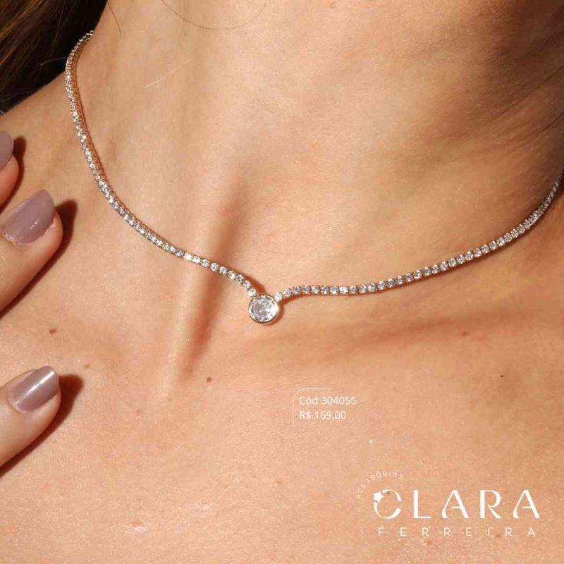 COLAR CHOKER RIVIERA ZIRCÔNIA REDONDA C/ TIFF REDONDA 6MM FIXA - 2MM - 40+5CM - Dourado