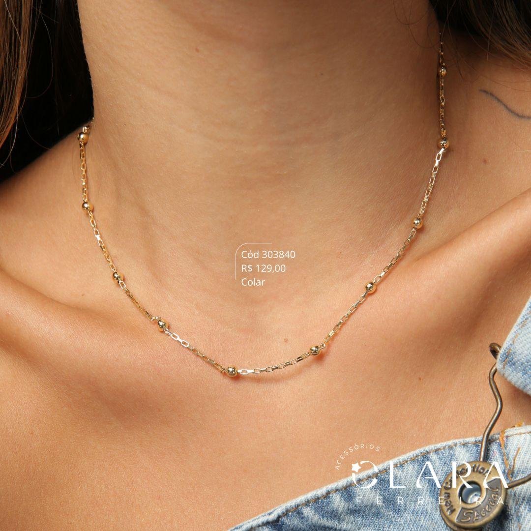 COLAR CHOKER VENEZIANA BOX C/ BOLINHAS FIXAS  - 2MM - 40CM - Dourado