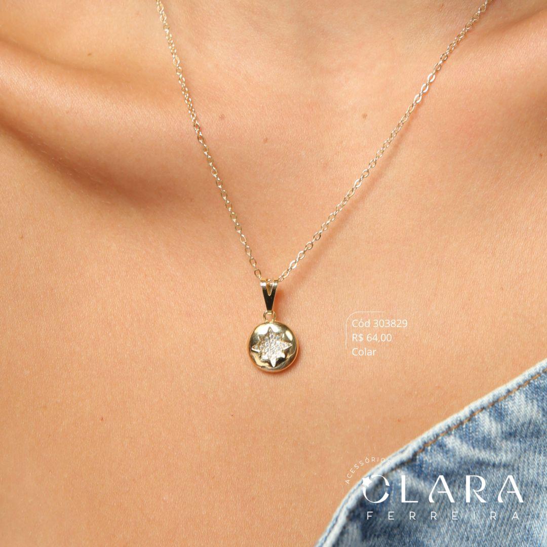 COLAR ELOS C/ MEDALHA ESTRELA DE 8 PONTAS MICROZIRCÔNIAS - 14MM - 45CM - Dourado