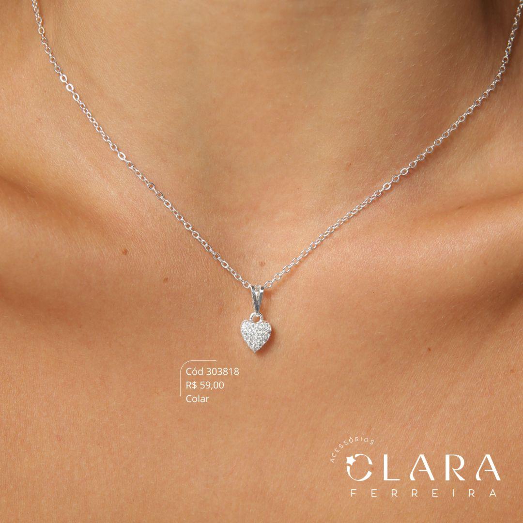 COLAR ELOS C/ PINGENTE CORAÇÃO MICROZIRCÔNIAS - 9MM - 45CM - Banho de Prata