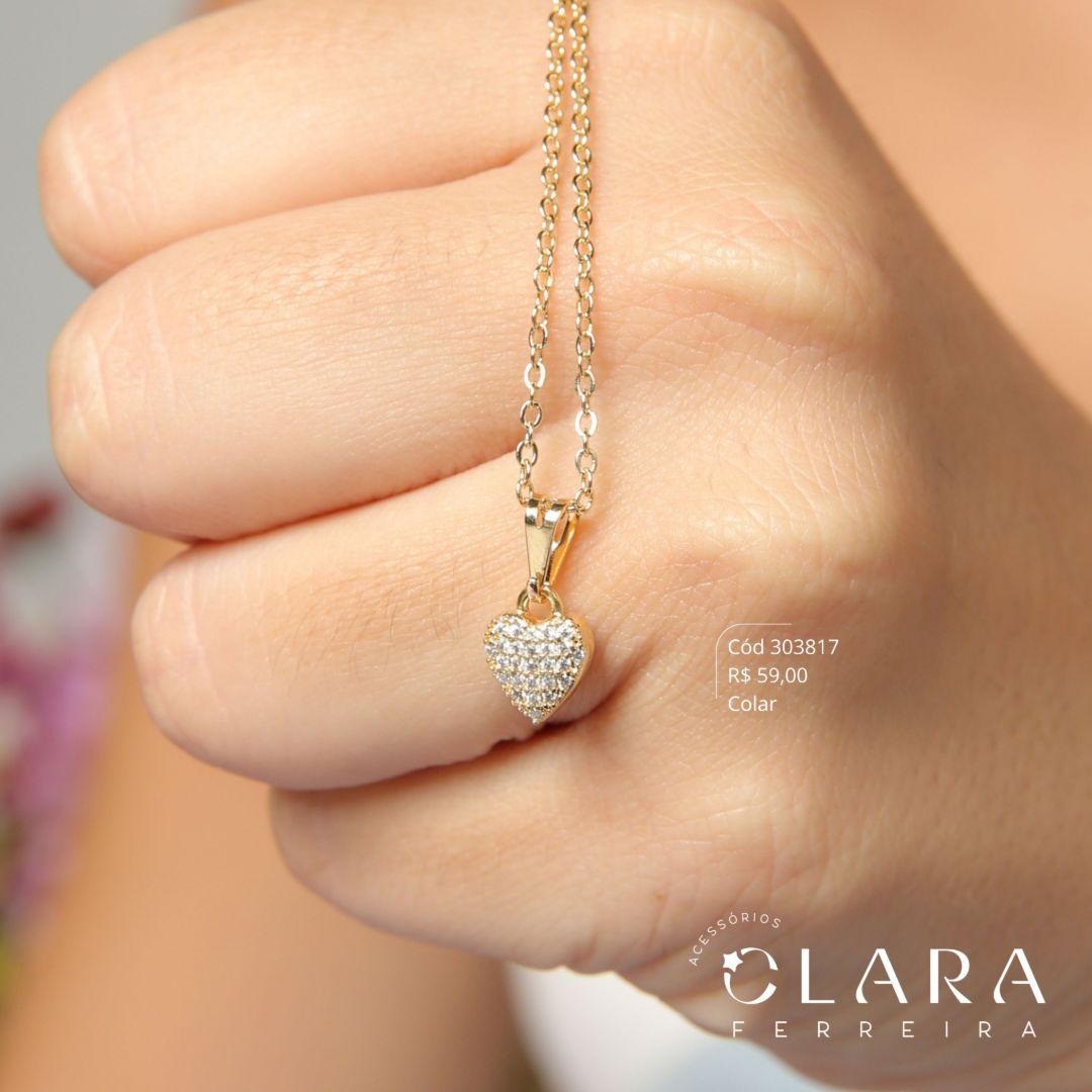 COLAR ELOS C/ PINGENTE CORAÇÃO MICROZIRCÔNIAS - 9MM - 45CM - Dourado