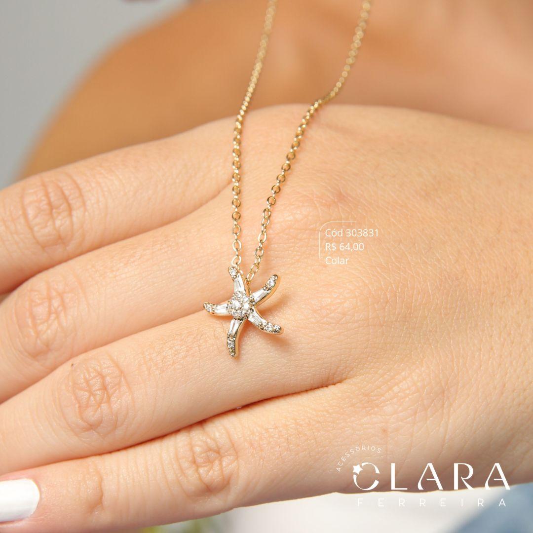 COLAR ELOS C/ PINGENTE ESTRELA DO MAR MICROZIRCÔNIAS - 15MM - 45CM - Dourado